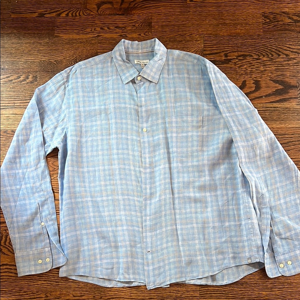 NWOT Peter Millar Men's Light Blue Plaid Shirt | XL